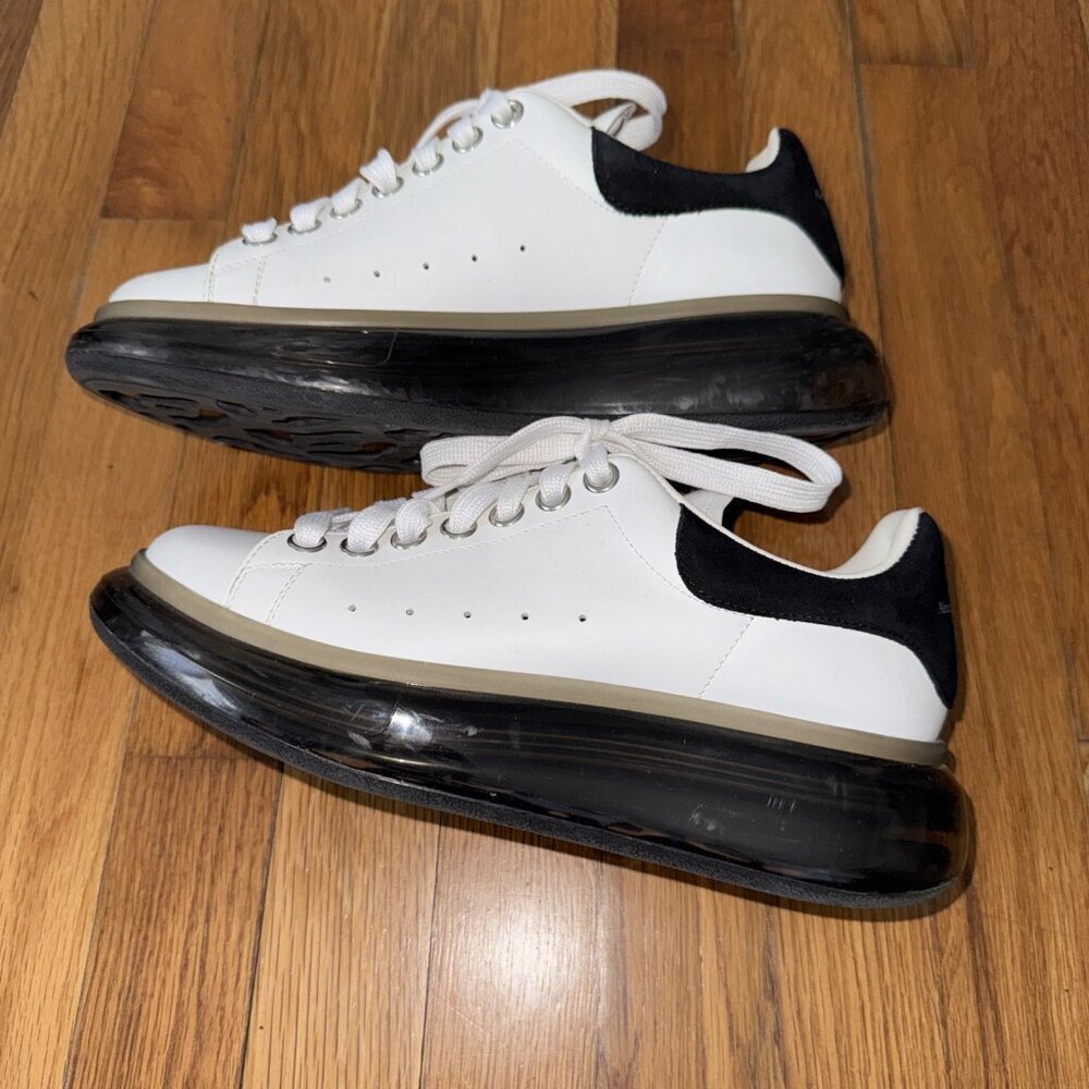 Alexander McQueen Larry Sneakers White Leather Black Gel Sole Size 38 1/2 D - Picture 14 of 16